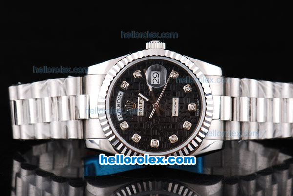 Rolex Day-Date Oyster Perpetual with Black Rolex Logo Dial and Diamond Marking - Click Image to Close